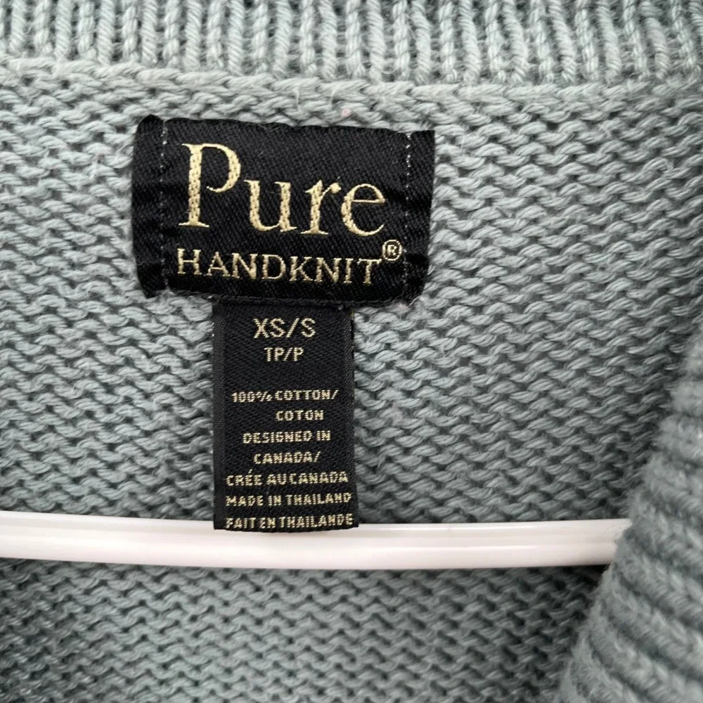 Pure Handknit‎ XS/S Button Up Cardigan Sweater Sage Green Cotton Bohemian